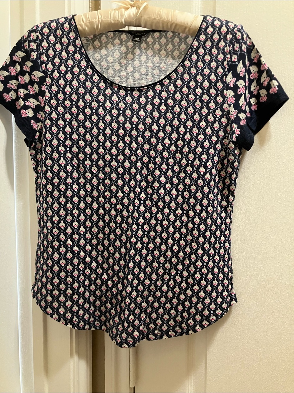 Ann Taylor Navy Floral Print Short Sleeve Top